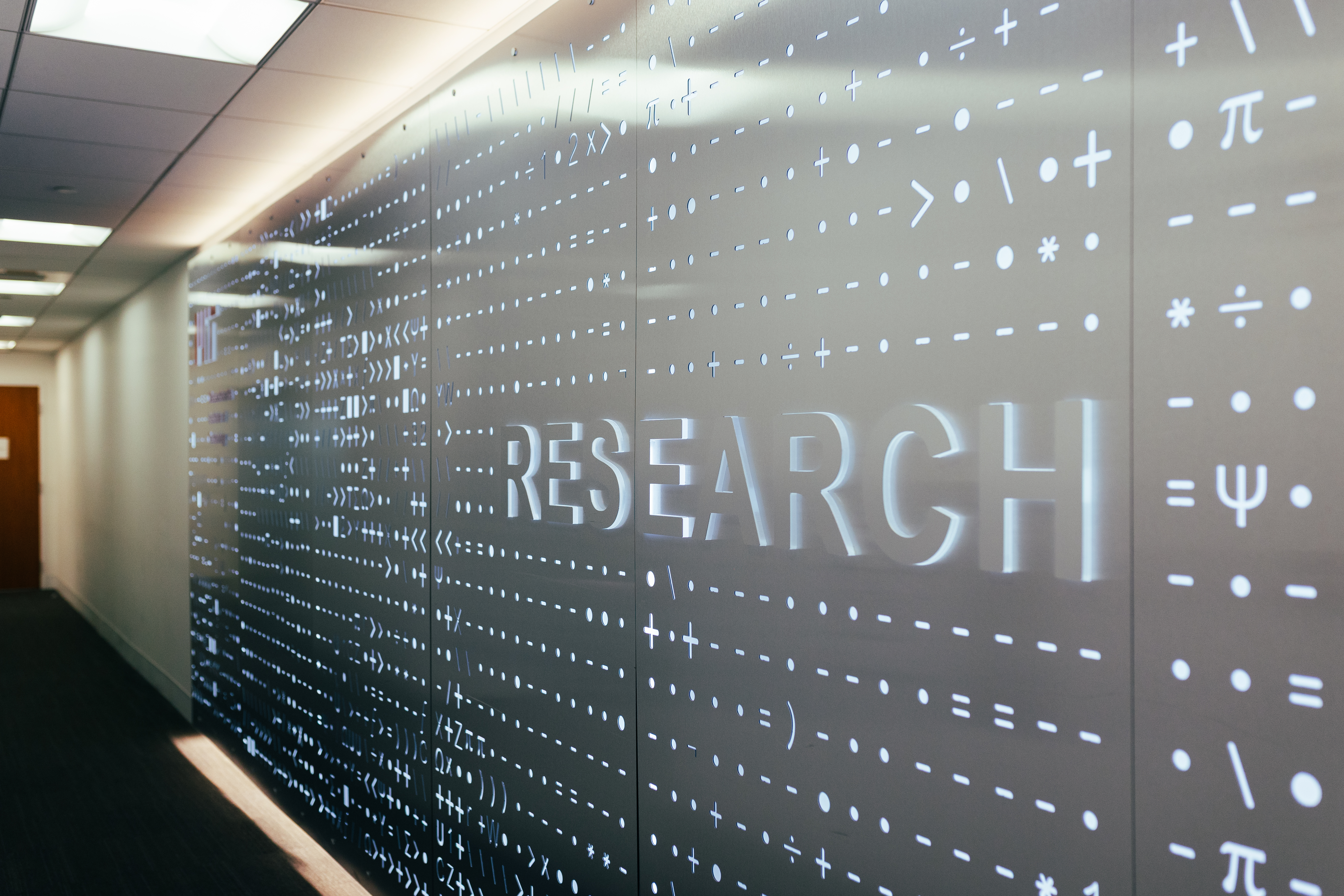 Hallway with the word "research" on the wall. 